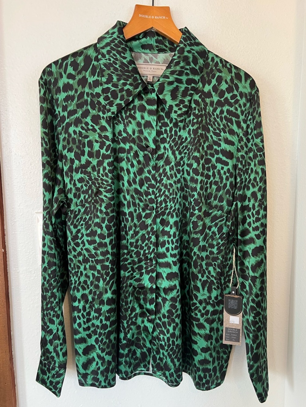 Double D Ranch Green and Black Animal Print Button-Up